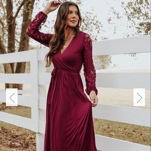 Lace Sleeve Faux Wrap Maxi Dress